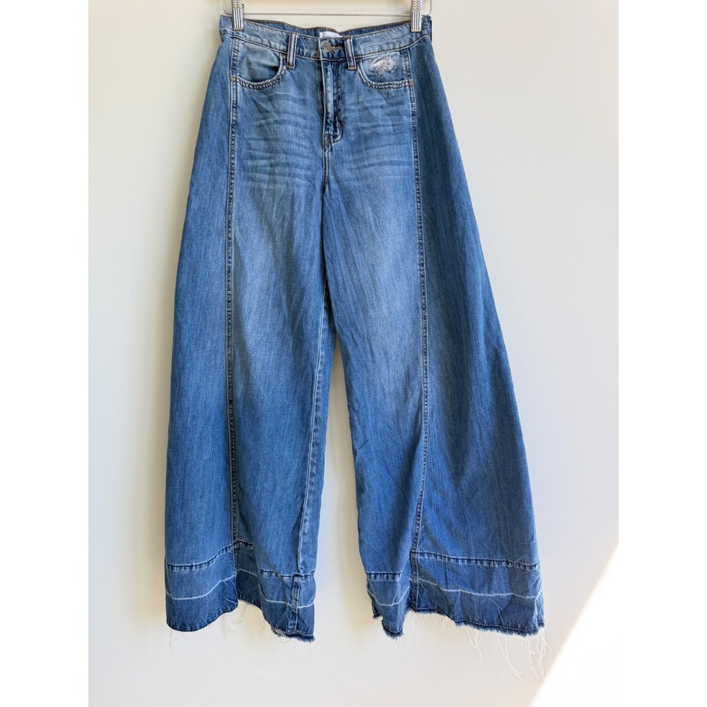 Cello Womens Wide Leg Jeans Raw Hem Seam Detail Blue Size 3 Boho Western
